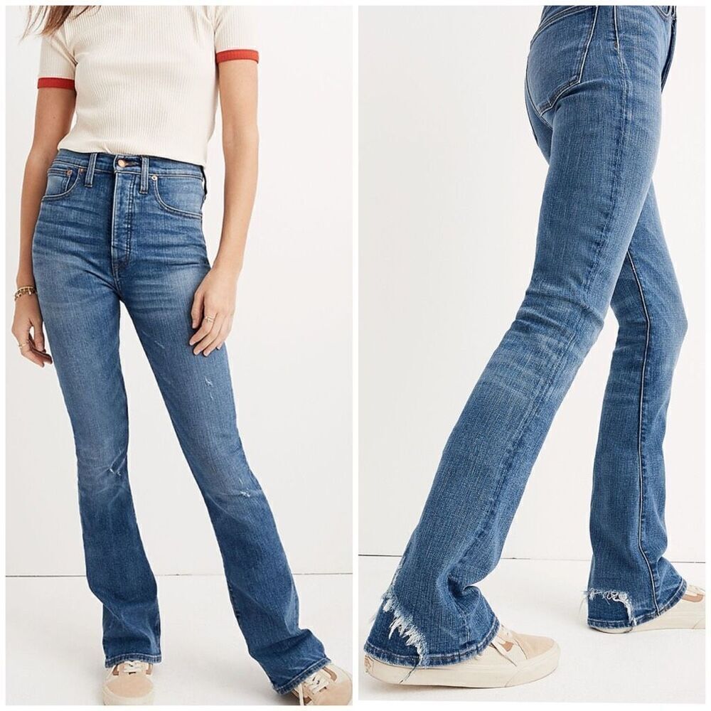 Madewell Rivet & Thread 24 Skinny Flare Jeans Button Fly Medium Wash Distressed